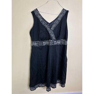 Carole Little Woman Black Cotton Dress Plus Size 20W Floral Trim Sleeveless‎
